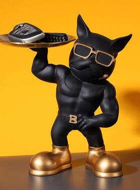 斗牛犬创意摆件钥匙收纳托盘现代个性家居玄关前台装饰品摆设