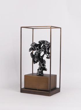 现代新中式太湖石铁艺框架展示摆件展厅售楼处大堂隔断茶几饰品