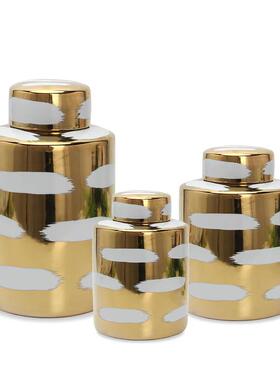 欧式家用茶叶罐储物罐工艺品家居摆件装饰品轻奢花瓶陶瓷罐带盖