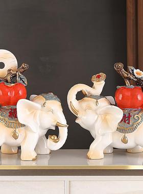 事事如意财福大象摆件一对创意家居玄关客厅电视柜轻奢高档装饰品