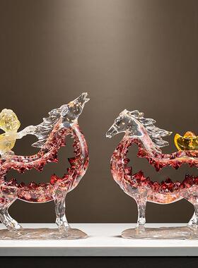 镂空透明马上有钱摆件一对招财客厅电视柜酒柜办公室装饰乔迁礼品