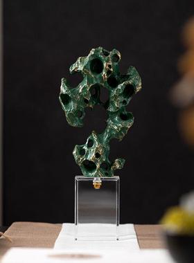 艺贝子新中式墨绿色太湖石摆件样板间酒楼展示酒柜装饰品软装配饰
