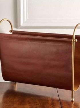 复古怀旧轻奢皮质金属杂志架酒店家居客厅玄关收纳摆件软装饰品