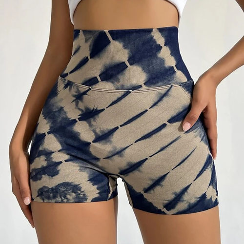 Tie dye high waisted yoga slimming shorts 扎染高腰瑜伽短裤女 - 图1