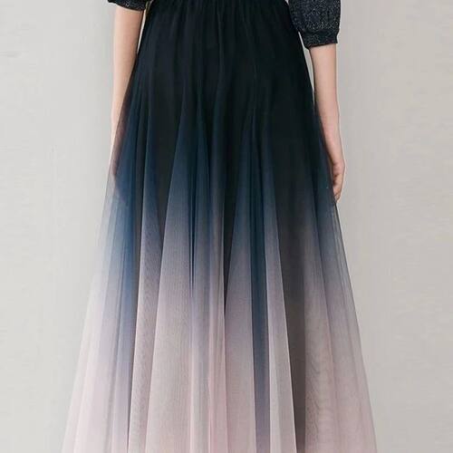 Gradient mesh high waisted swing skirt渐变网纱高腰大摆半身裙 - 图0