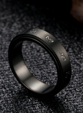 复古风钛钢可旋转黑色戒指不锈钢