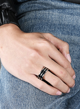 INS不锈钢镀18K金色三件套戒指环