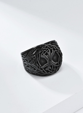 复古北欧维京生命之树不锈钢戒指