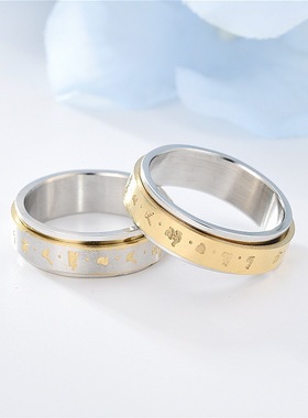 欧美复古六字真言可转动戒指新品