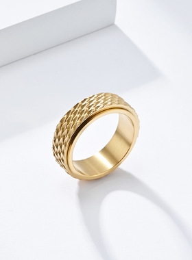 复古龙鳞片可旋转钛钢戒指环缓解