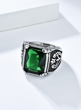 欧美复古郁金香镶嵌玻璃仿宝石戒