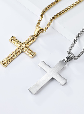 简约风经典钛钢十字架项链男女通