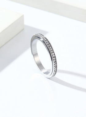 INS简周圈满钻可旋转钛钢戒指