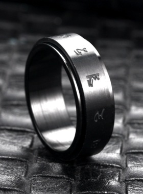 欧美新品六字真言不锈钢转动戒指