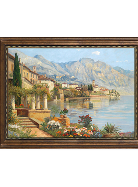 海边小镇美式餐厅装饰画欧u式饭厅背景墙挂画卧室壁画客厅风景油