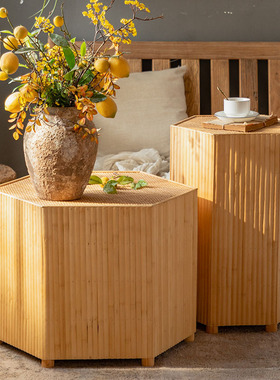 田园做旧实e木收纳边角几 客厅沙发卧室床头茶几侘寂风民宿小方桌