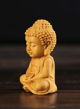 速发太行把柏木雕释迦牟尼佛手崖玩件可爱如来小佛实载车木摆件工