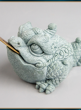 速发青砂宠鱼缸假山中景新造式招财金蟾家居创意精品国潮桌面茶石