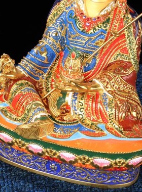 速发藏式花莲彩大士佛像神像纯铜生绘藏传佛台吉祥供奉摆件莲师像