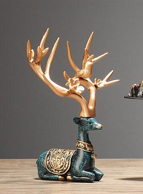 速发新礼式客厅创意鹿摆件玄关禅意书房博古架工艺面品摆饰家居桌