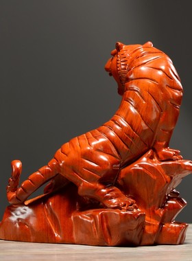 速发花梨厅雕老虎摆件实木质十二生客上山虎家居肖木办公装饰工艺