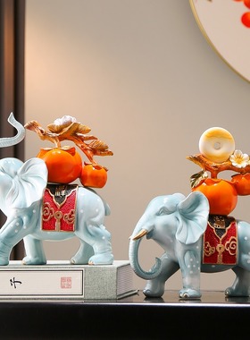 速发新中式事如事意福财大象一对创意装饰客财玄关招厅摆件家居装