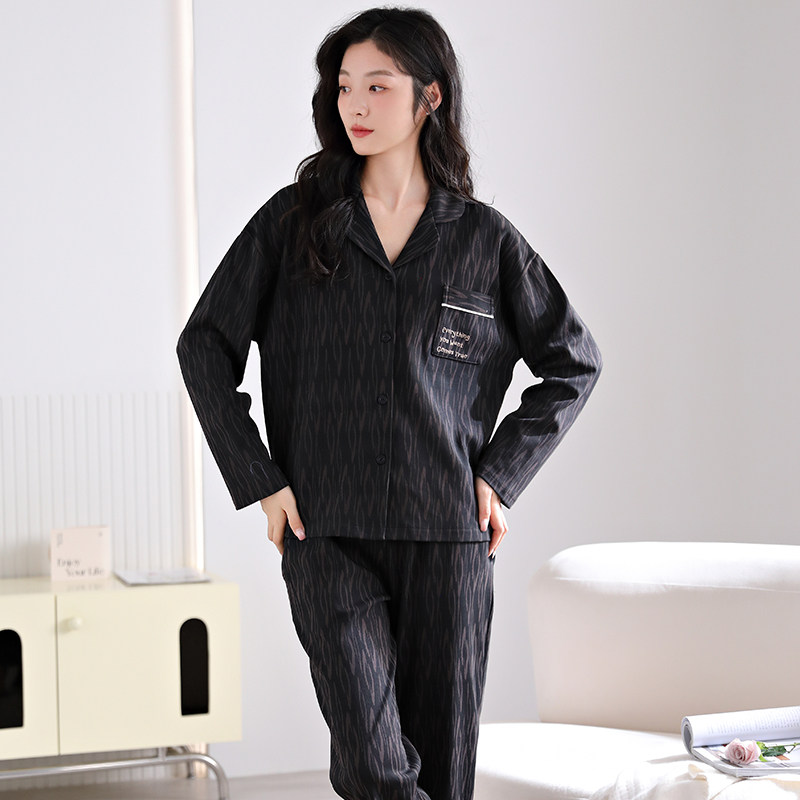Herbal primary color pure cotton pajamas spring and autumn long-sleeved new women's simple cotton four-season universal home wear set