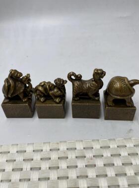 黄铜128青龙白虎朱雀玄铜武子母印章方形迷你仿古章小铜印章