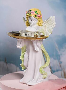 北女欧祈祷少金属托盘创钥意复天使树脂摆古件家居玄关XZW-1714匙