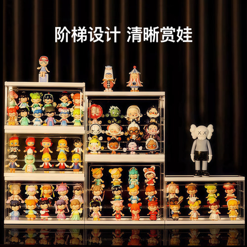 手办展示盒防尘盲盒展示架透明开门收纳盒玩具置物架小摆件展示柜 - 图0