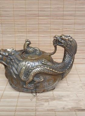 铜器仿古纯铜百寿龙龟壶摆件水壶茶壶铜器工艺品古玩收藏杂项