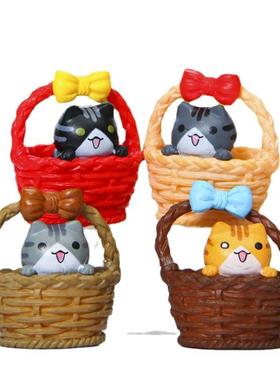 篮子猫咪DIY造景微观盆景多肉摆件花园摆饰微景观园艺饰物