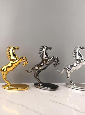 现代简约抽树脂电镀腾空马动物1528象书雕塑摆件骏客厅房软装家居