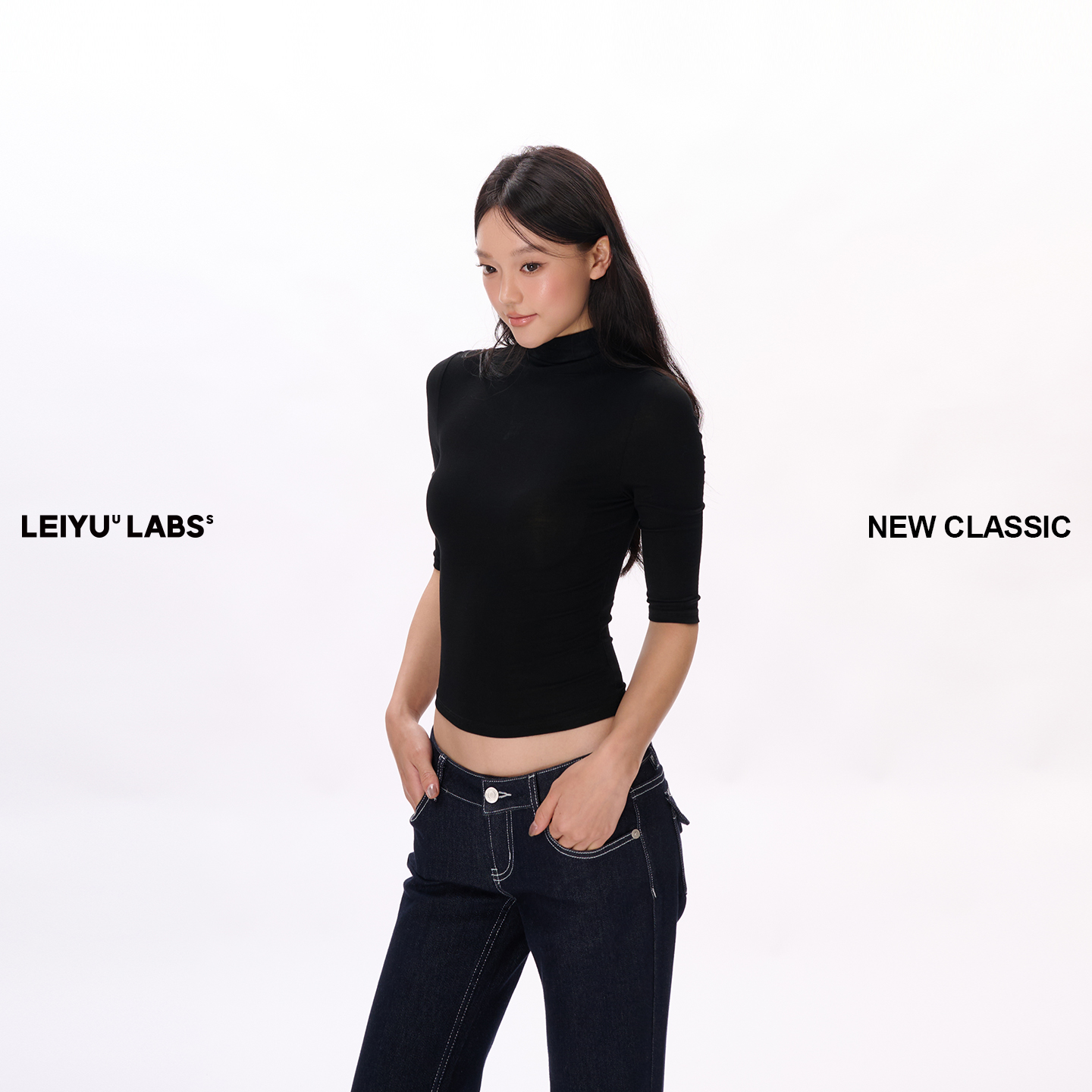 LEIYU LABS半高领针织中袖T恤女秋装2025欧美ins紧身辣妹高腰上衣 - 图1