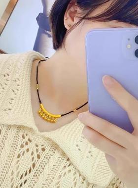 黄金弯管7铃铛吊坠项链编无限大转运珠锁骨链送女友显气质百搭