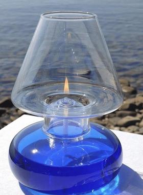 北欧风手工玻璃油灯欧式装饰家居烛台摆件带灯罩防风酥油灯