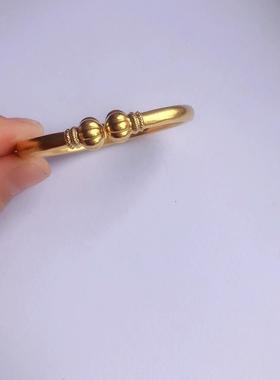 古法手工牡丹花南瓜头开口黄金色手镯复古轻奢气质高级手镯首饰女