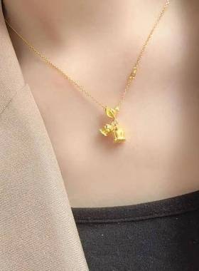 2025新款黄金色两朵铃兰花吊坠精致百搭简约七夕送女友搭项链
