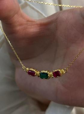 黄铜镀金复古项链小众设计精致百搭镶嵌吊坠锁骨链气质高级感女款