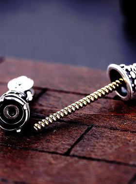 复古银色吊坠空托镶嵌天珠桶珠金刚杵项坠银色托DIY万能扣项链