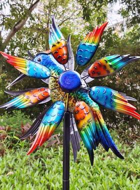 景花艺区户外铁彩绘蜂鸟风车动物#61/#62型火烈鸟摆件园庭造院园
