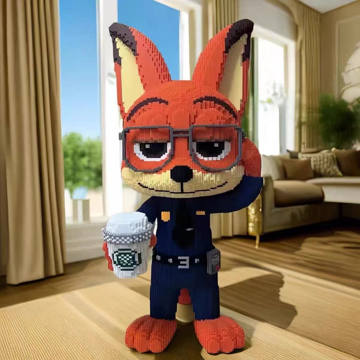 正版新款警官尼克狐狸国潮拼装积木儿童拼图益智玩具男女生日礼物,淘宝优惠券,粉丝福利购,淘宝优惠卷