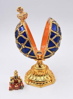 欧式皇冠彩蛋工艺品首饰盒金珐琅彩手工彩绘镶钻结婚礼品跨境货源