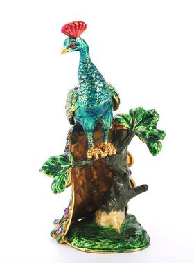 家装办公室摆饰 珐琅彩绘镶钻吉祥物孔雀创意摆件工艺品厂家直供