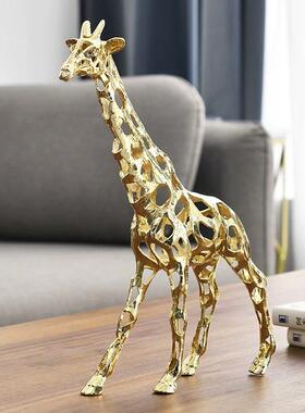 欧式轻奢金色镂空动物雕塑摆件客厅玄关软装家居饰品创意