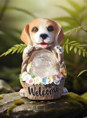 户外花园太阳能灯小狗猫头鹰摆件庭院景观树脂动物欢迎牌摆件