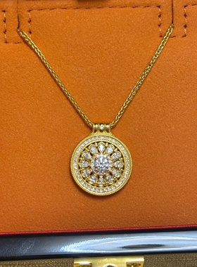 足金包银粉钻玫瑰花窗罗盘项链女