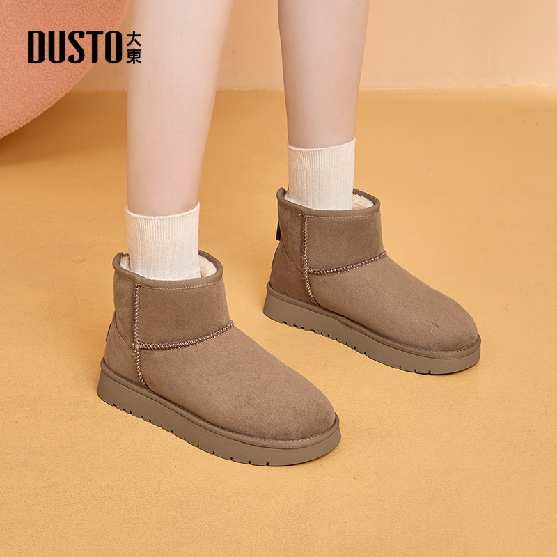 大东雪地靴短靴2025冬季新款加绒保暖棉靴加厚长毛绒中筒平底女靴 - 图0