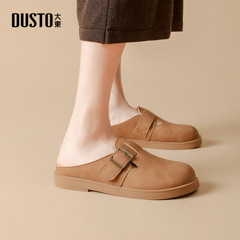 大东拖鞋女2025夏季新款外穿女凉鞋休闲低跟搭扣一脚蹬圆头勃肯鞋 - 图3
