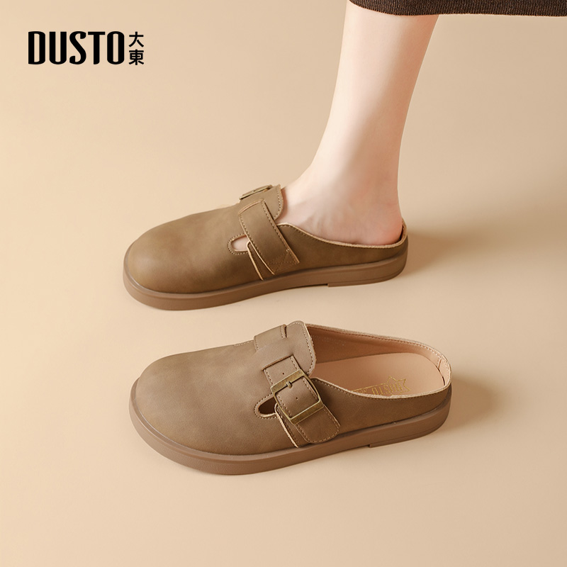大东拖鞋女2025夏季新款外穿女凉鞋休闲低跟搭扣一脚蹬圆头勃肯鞋 - 图0